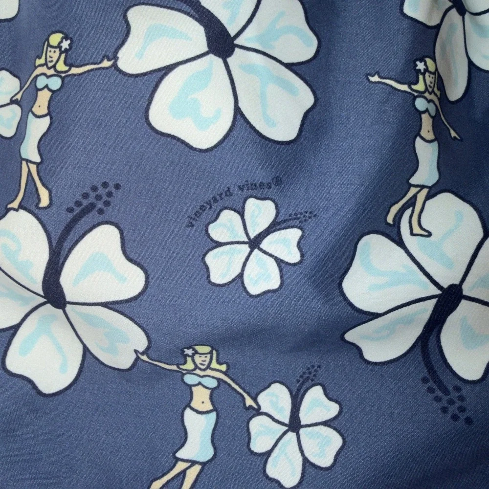 Vineyard‎ Vines Mens Blue Hula Girl Hibiscus Floral Swim Trunks Size Large